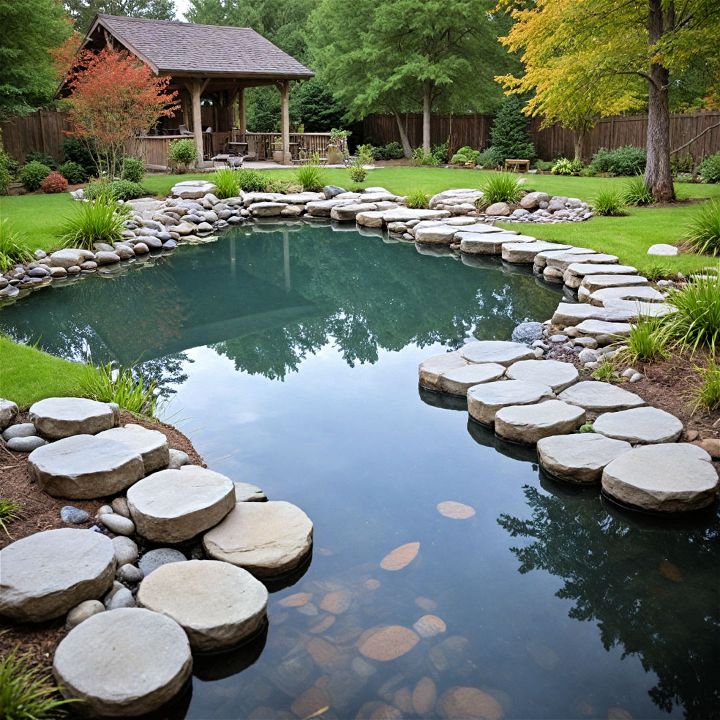 backyard pond with stepping stones