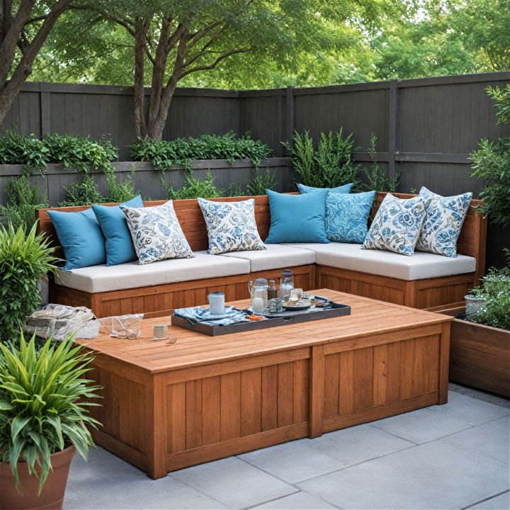 backyard seating with built in storage