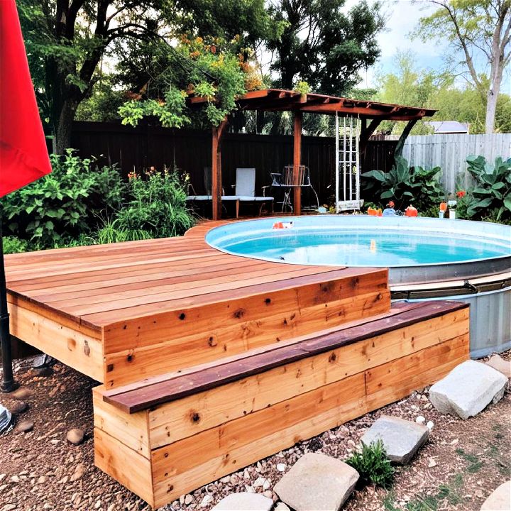 backyard stock tank pool with deck