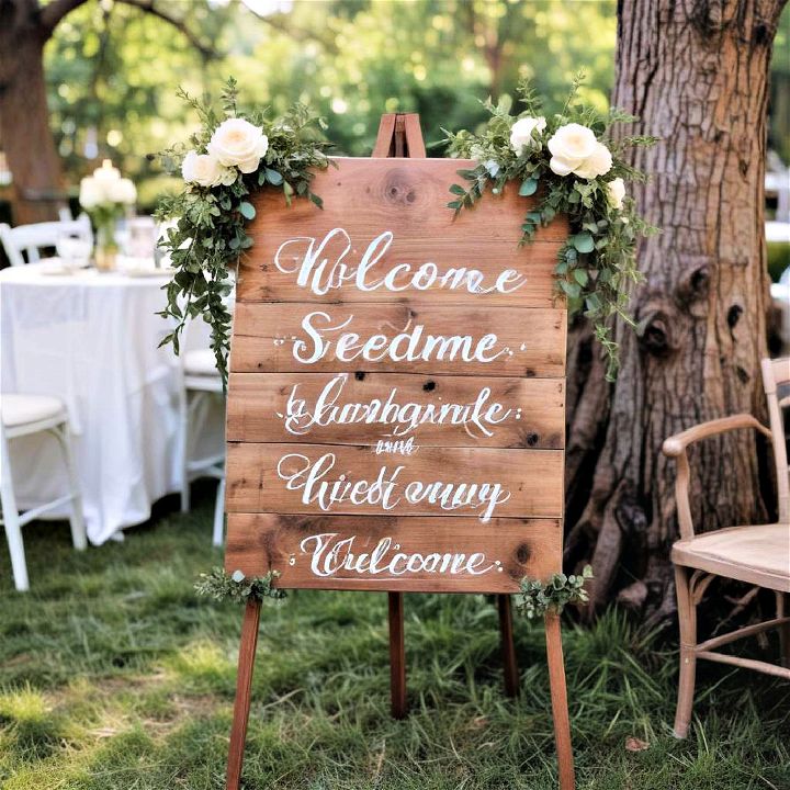 backyard wooden wedding sign