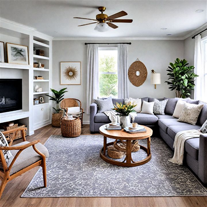beachy gray living room with natural textures