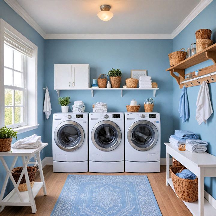 beautiful sky blue laundry room paint