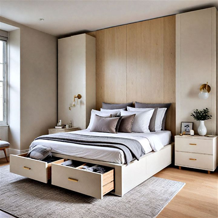 bed with sleek storage drawers