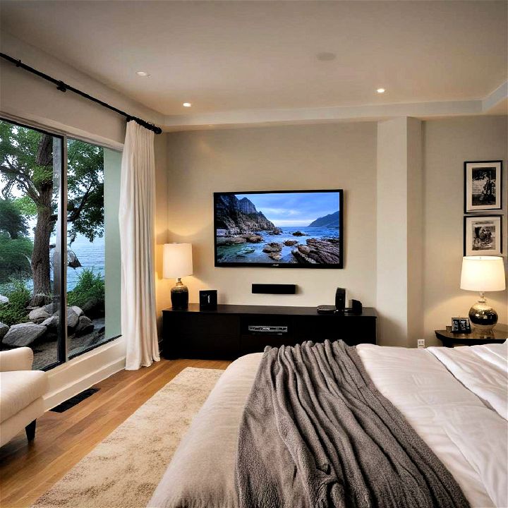 bedroom tv with a surround sound system