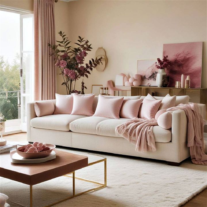 beige and pink living room