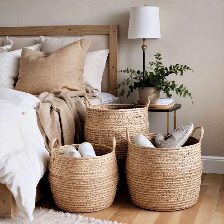 beige decorative basket storage solution