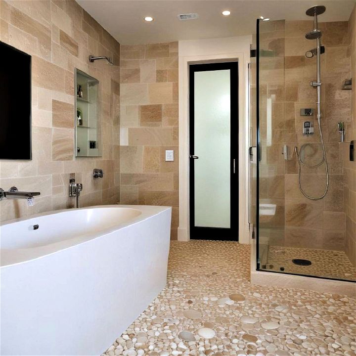 beige pebble shower floor for bathroom