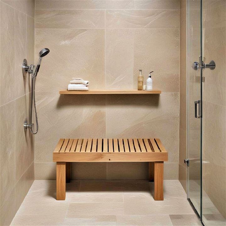 beige shower bench idea