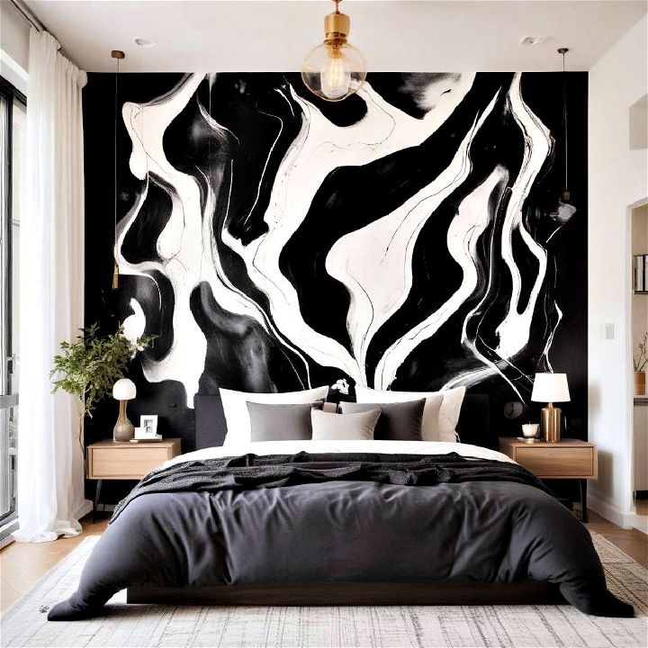 black abstract art wall for bedroom