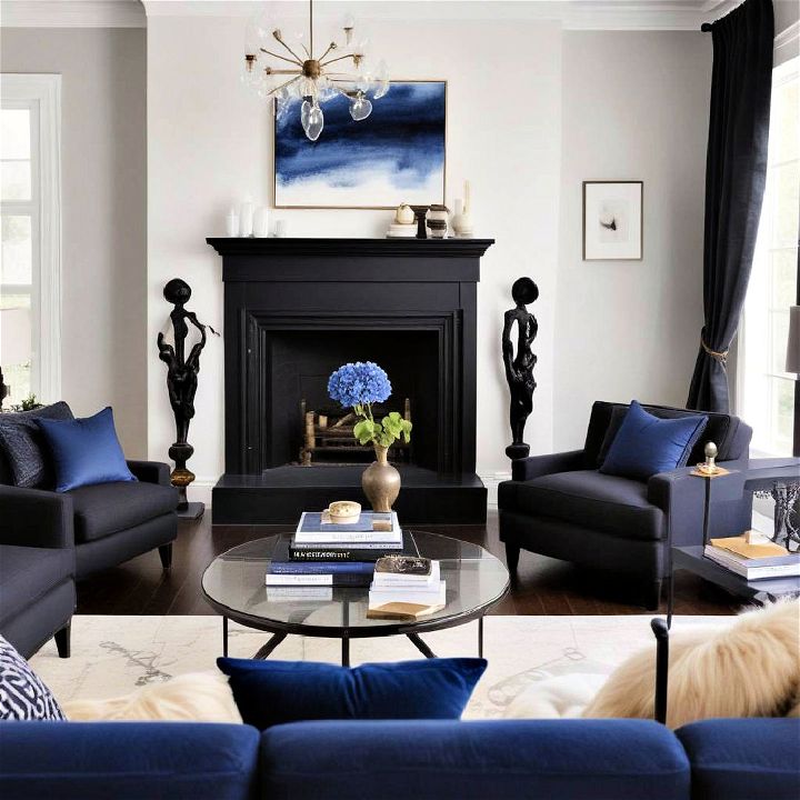 black and blue living room