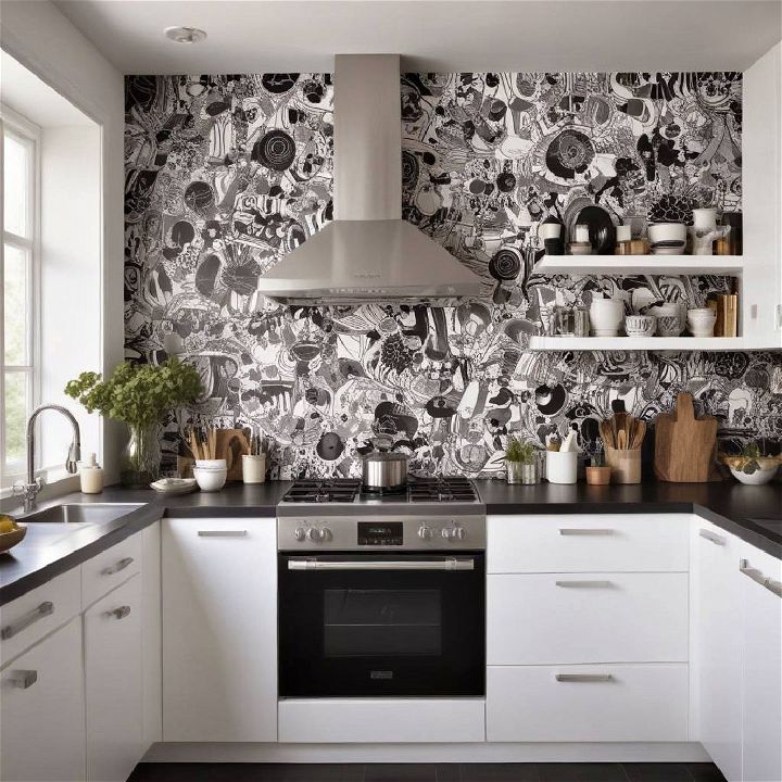 black and white functional art kitchen
