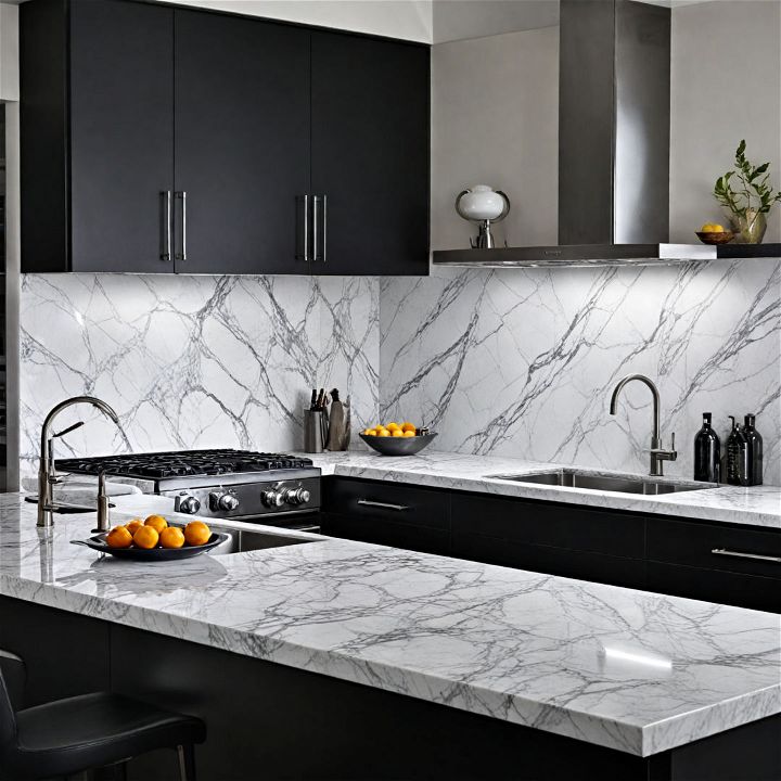 black and white kitchen with luxe materials