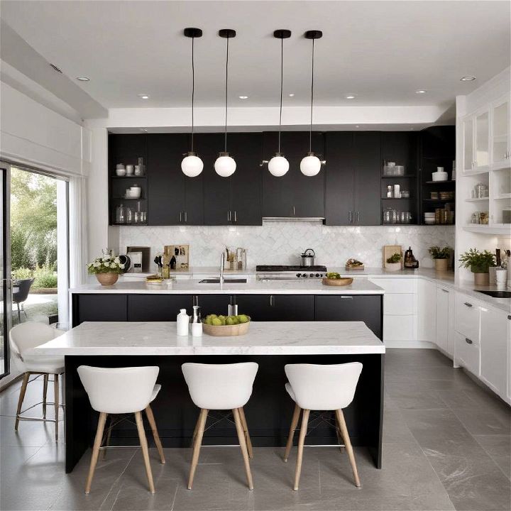 black and white open concept kitchen