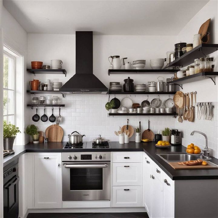black and white small kitchen