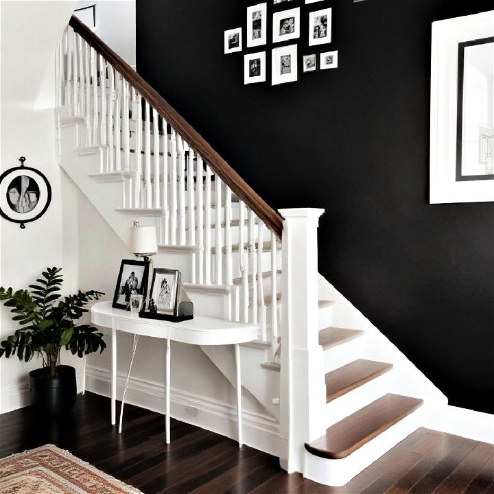 black and white theme staircase wall
