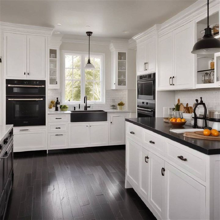 black and white transitional style kitchen