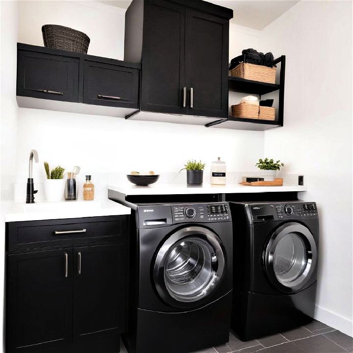 black appliances laundry room