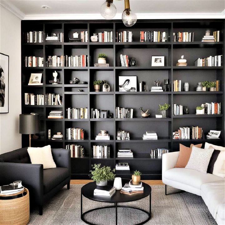 black bookshelves for ample storage