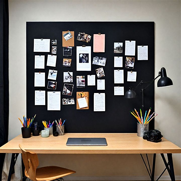 black corkboard wall for home office