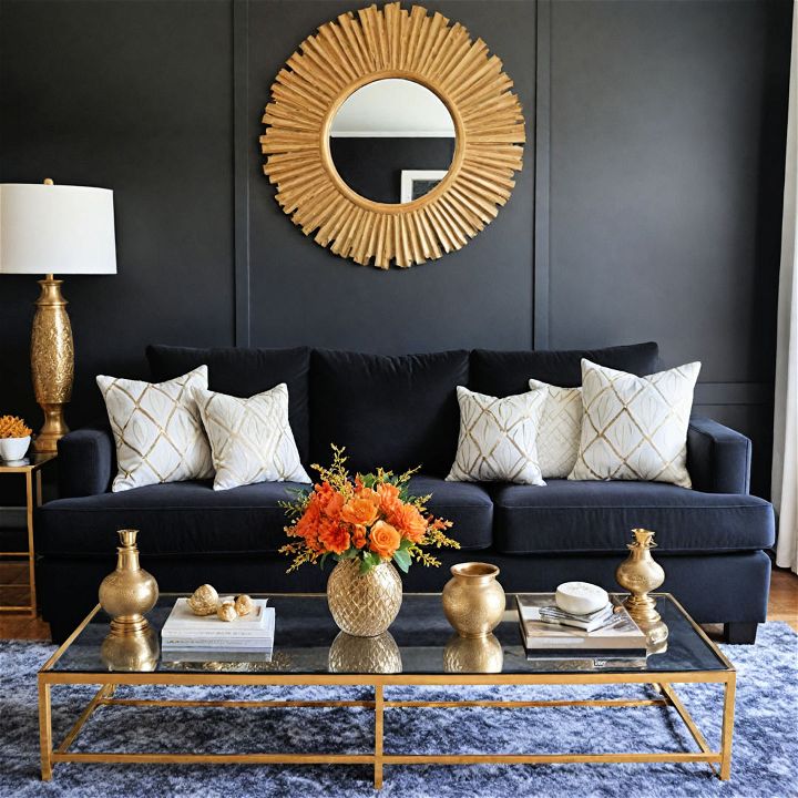 black couches with metallic accents