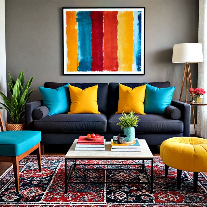 black couches with vibrant contrast