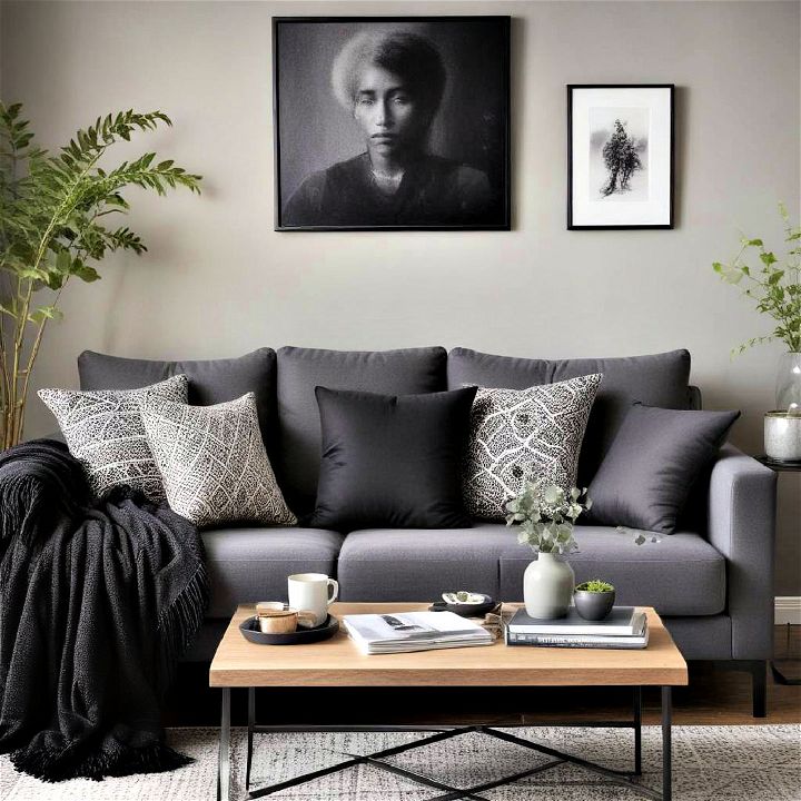 black cushions and throws to add comfort