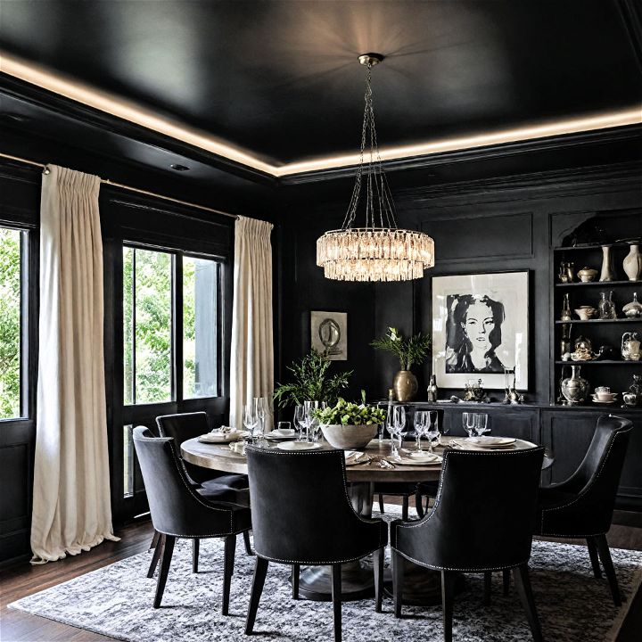 black feature ceiling for dining room