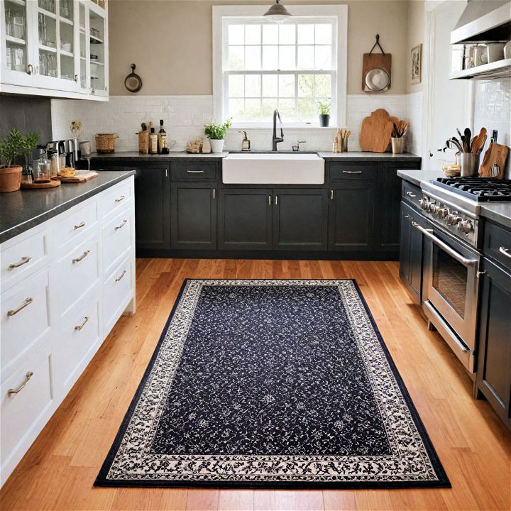 black kitchen rug to add warmth and comfort