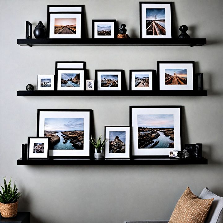 black picture ledges for displaying framed photos