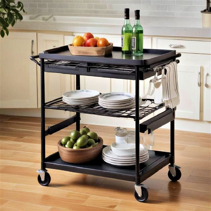 black rolling cart for any kitchen design