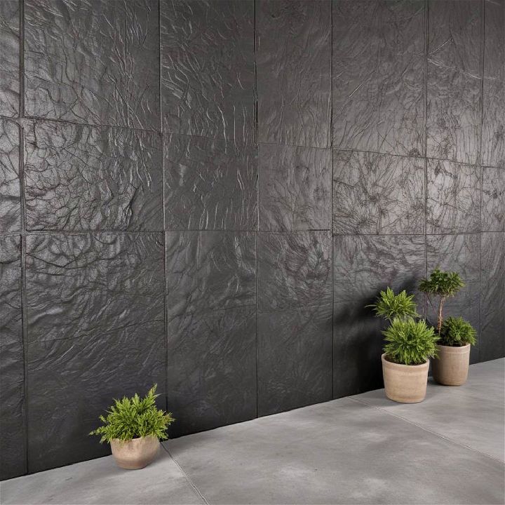 black stamped concrete accent wall