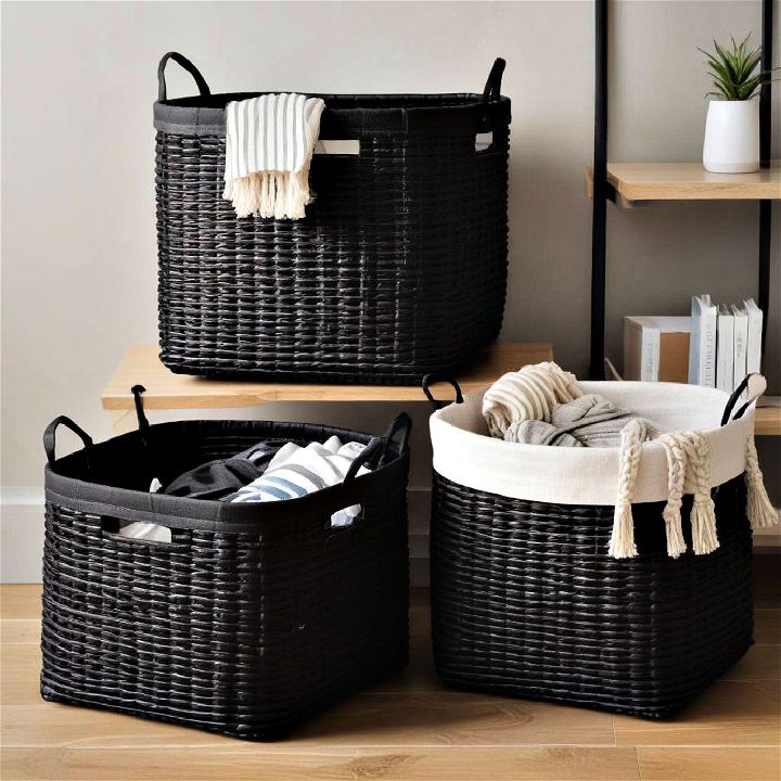black storage baskets