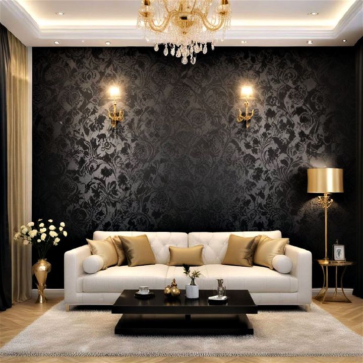 black wallpaper room