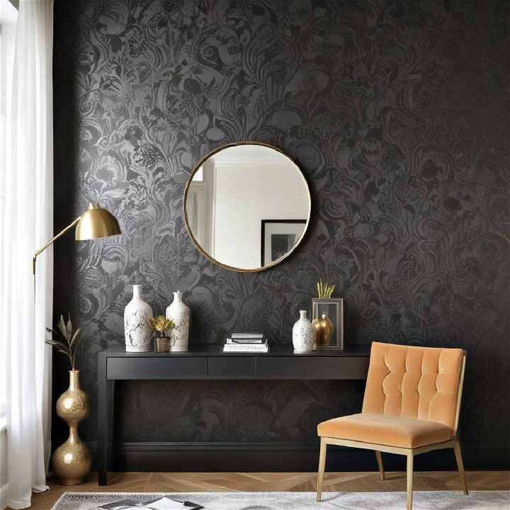 black wallpaper with metallic accents