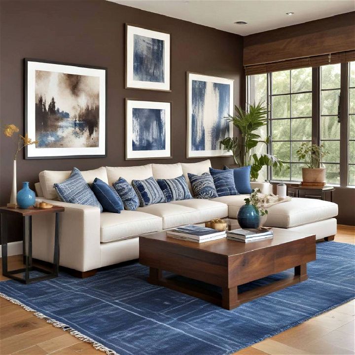 blue and brown living room