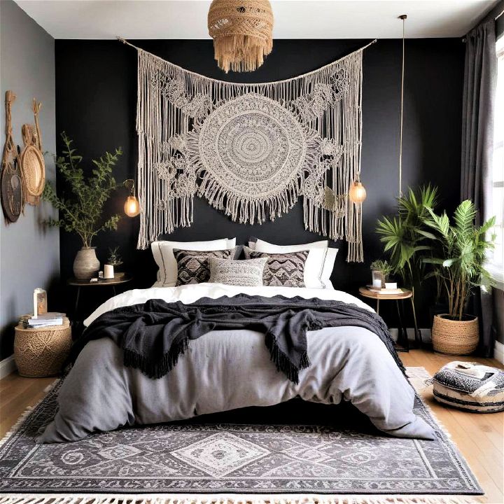 bohemian black and grey bedroom