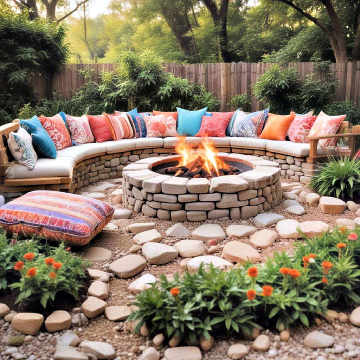 bohemian fire pit surrounded