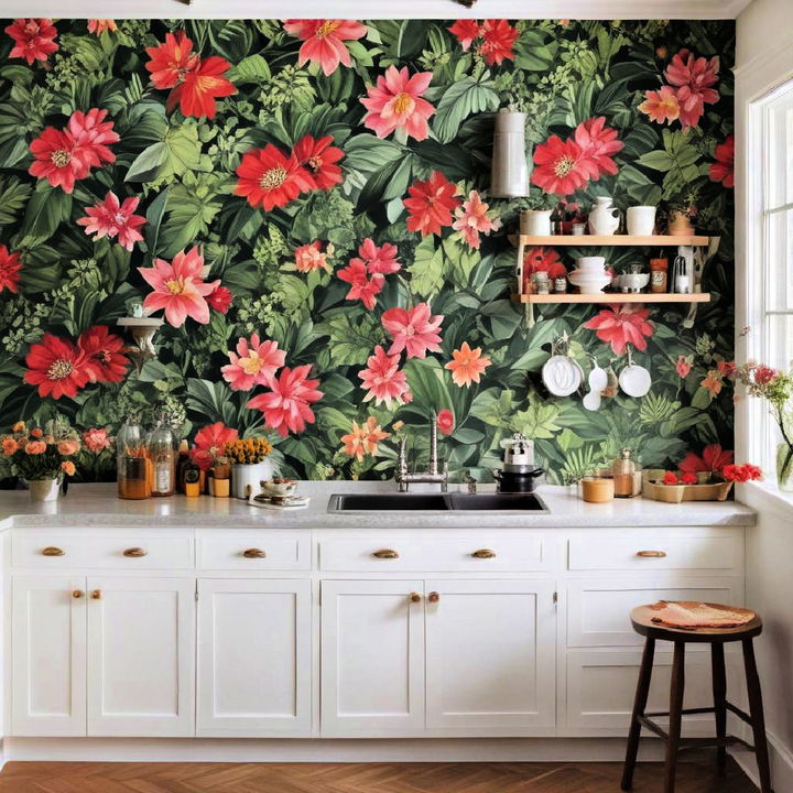 bold botanical wallpaper for kitchen