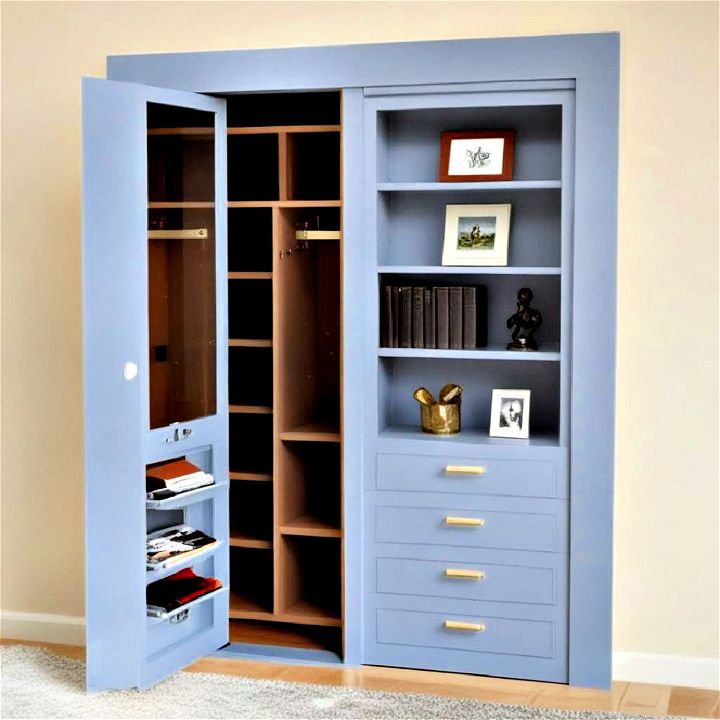 bookshelf door storage and closet access