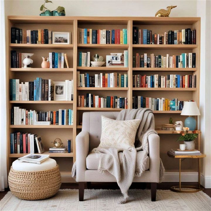 bookshelf into a cozy reading nook