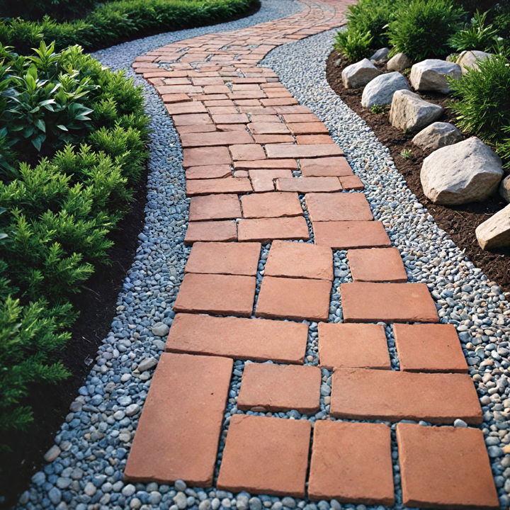 brick and gravel pavers walkway