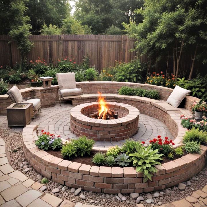 brick fire pit with planter