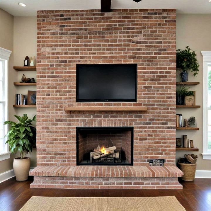 brick fireplace with media niche