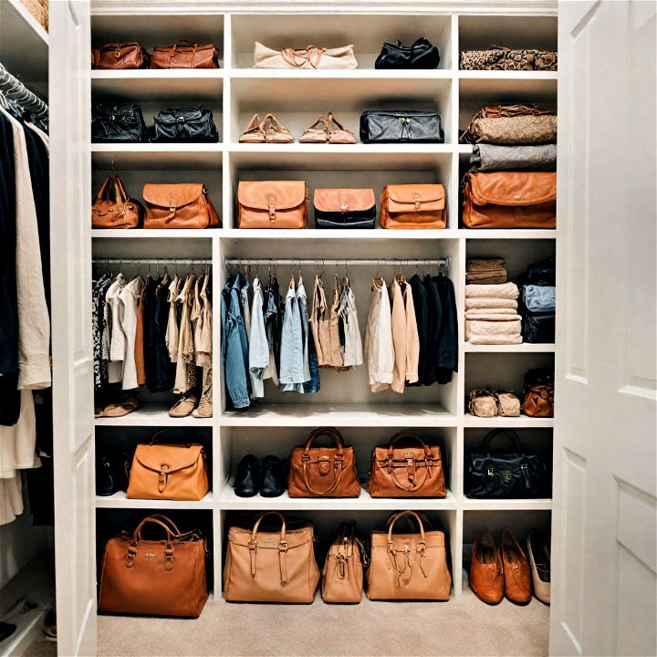 built in closet system for purse storage