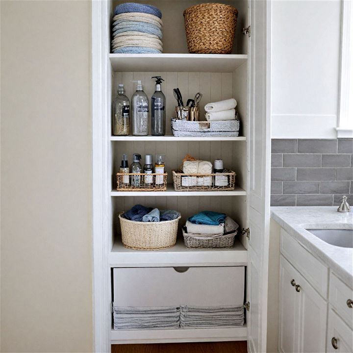 built in cubby holes for bathroom cabinet organizing