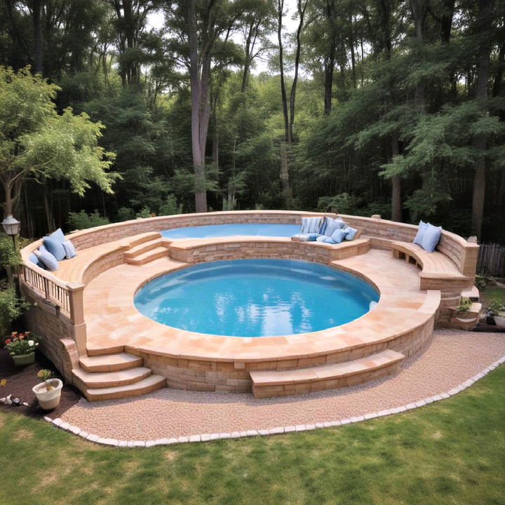 built in seating above ground pool