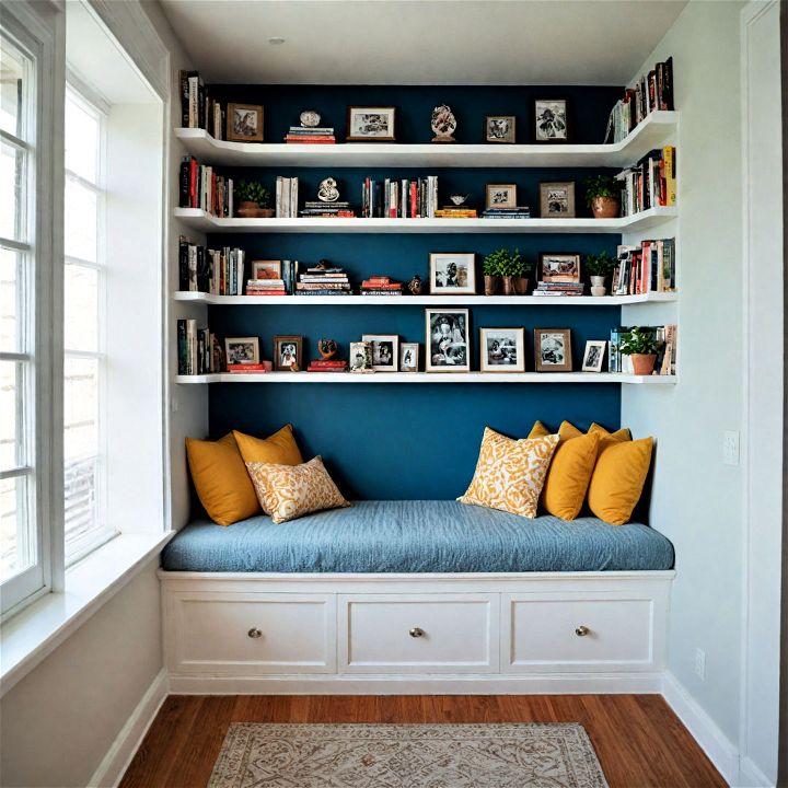 built in shelves with seating