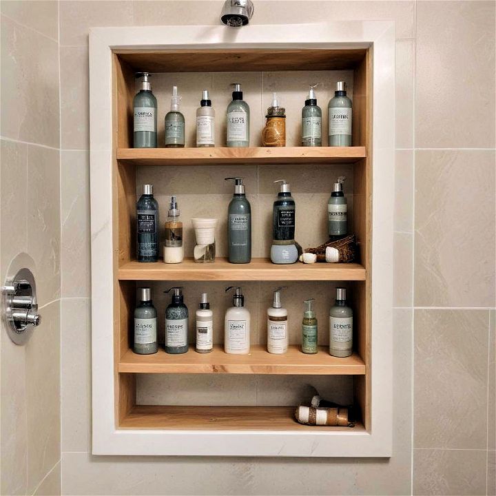 built in shower niche with shelves