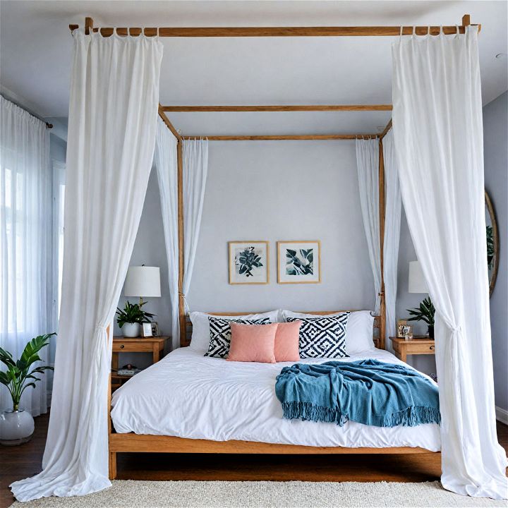 canopy bed with curtains for concealed storage