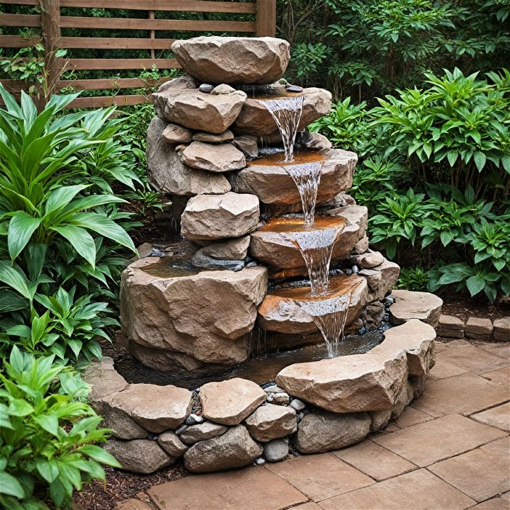 captivating tiered stone backyard waterfall